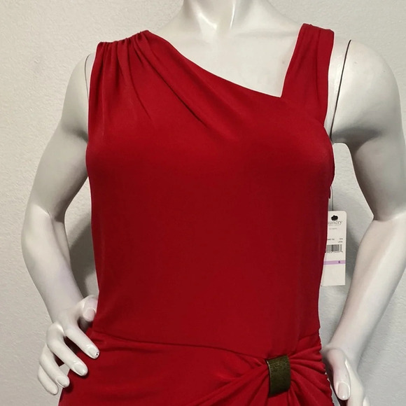 Laundry By Shelli Segal "NEW" Lava Red Ruched Drape Sleeveless Dress Size 6 - Picture 2 of 10